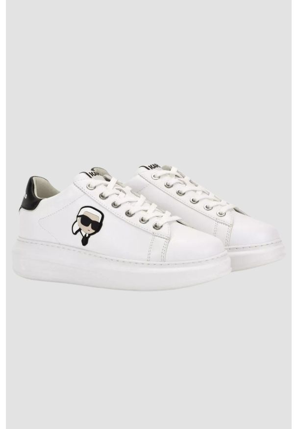 Karl Lagerfeld - KARL LAGERFELD Białe damskie sneakersy skórzane Kapri Nft Lo Lace, Rozmiar 37. Kolor: biały. Materiał: skóra
