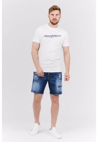 Diesel - DIESEL Biały t-shirt męski z granatowym logo, Rozmiar L. Kolor: biały. Materiał: prążkowany #4