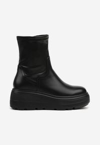 Born2be - Czarne Botki na Platformie w Stylu Grunge Firivine. Okazja: na co dzień. Kolor: czarny. Materiał: skóra. Obcas: na platformie. Styl: casual, elegancki #6