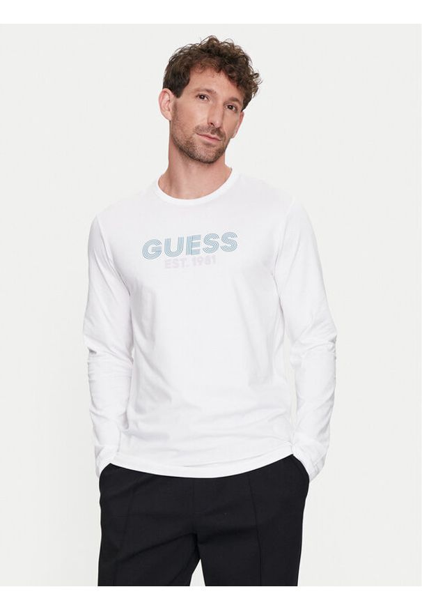 Guess Longsleeve M4YI33 J1314 Biały Slim Fit. Kolor: biały. Materiał: bawełna. Długość rękawa: długi rękaw