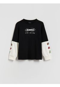 Reserved - Bawełniany longsleeve - czarny. Kolor: czarny. Materiał: bawełna. Długość rękawa: długi rękaw