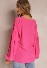 Renee - Fuksjowa Bluzka Dynenope. Kolekcja: plus size. Kolor: różowy. Materiał: tkanina. Długość rękawa: długi rękaw. Długość: długie. Wzór: aplikacja, gładki #5