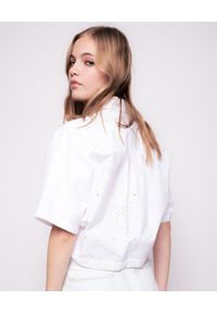 Pinko - PINKO - Biała krótka koszula Chieti. Kolor: biały. Materiał: bawełna. Długość: krótkie. Wzór: haft