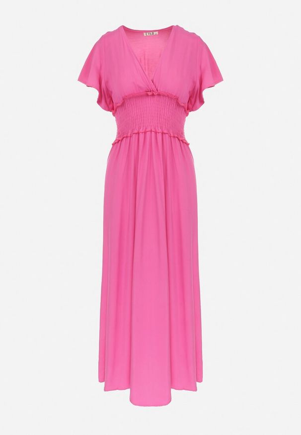 Born2be - Fuksjowa Kopertowa Sukienka z Wiskozy z Gumką w Pasie Neroni. Kolor: różowy. Materiał: wiskoza. Typ sukienki: kopertowe. Długość: maxi