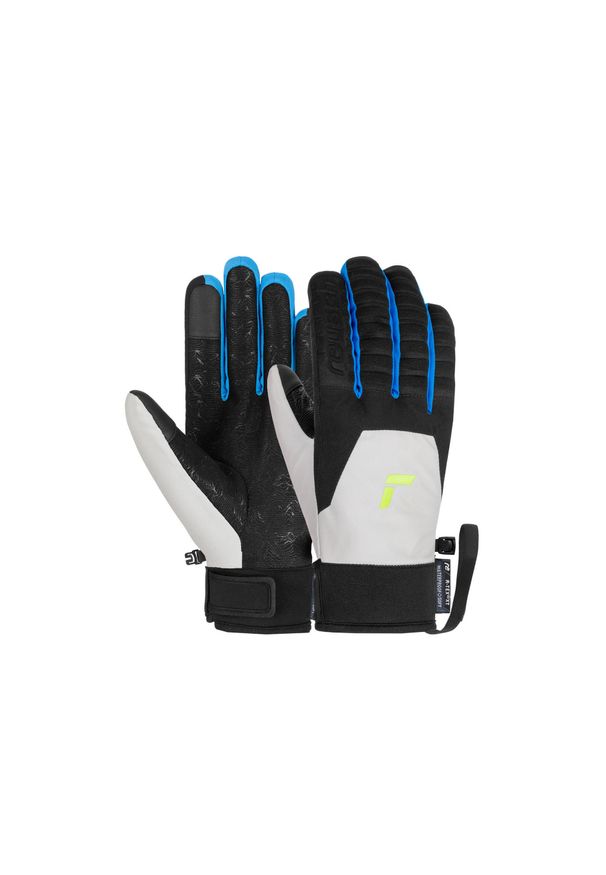 Rękawice unisex Reusch Raptor R-Tex Xt Touch-Tec narciarskie pięciopalczaste. Kolor: czarny, biały, wielokolorowy. Materiał: poliester, poliamid, elastan. Sezon: zima. Sport: narciarstwo