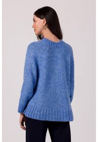 BE Knit - Luźny sweter damski z szerokimi rękawami niebieski. Okazja: na spotkanie biznesowe, na co dzień. Kolor: niebieski. Materiał: jeans, poliamid, akryl, prążkowany, wełna. Długość: krótkie. Wzór: ze splotem. Styl: casual, elegancki, biznesowy #3