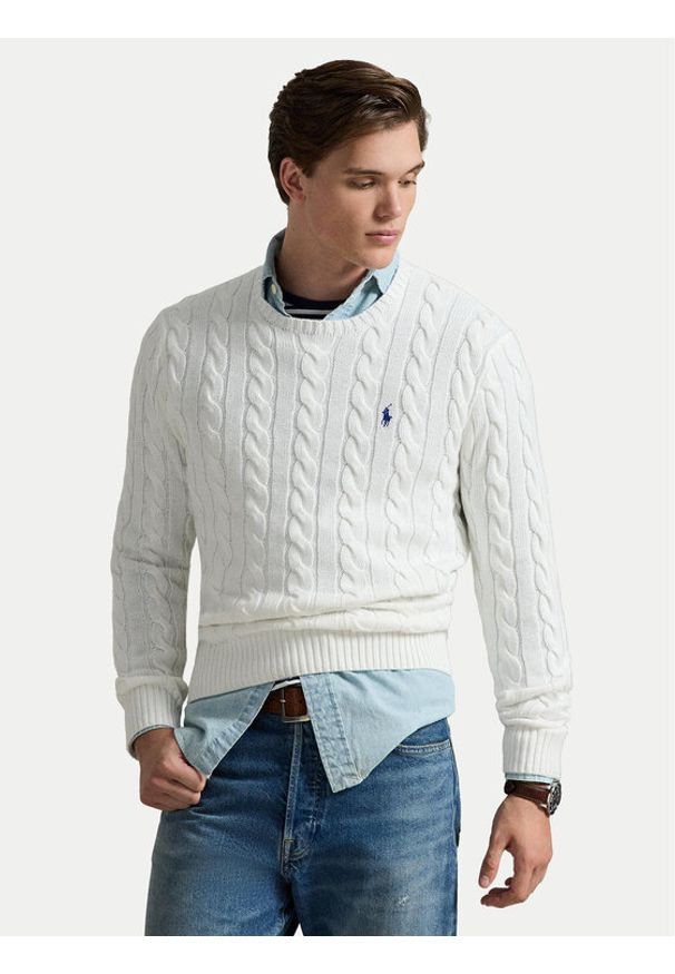 Polo Ralph Lauren Sweter 710775885033 Biały Regular Fit. Typ kołnierza: polo. Kolor: biały. Materiał: bawełna