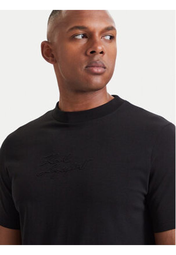 Karl Lagerfeld - KARL LAGERFELD T-Shirt 755039 564235 Czarny Regular Fit. Typ kołnierza: dekolt w karo. Kolor: czarny. Materiał: bawełna
