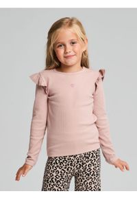 Sinsay - Prążkowana koszulka z falbankami - beżowy. Typ kołnierza: kołnierz z falbankami. Kolor: beżowy. Materiał: prążkowany