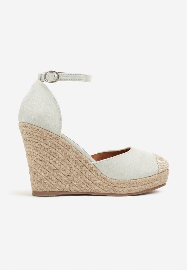 Renee - Zielone Sandały na Koturnie z Plecionki z Juty Lindra. Kolor: zielony. Wzór: ażurowy. Sezon: lato. Obcas: na koturnie