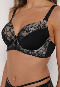 Born2be - Czarno-Beżowy Biustonosz Ozdobiony Cyrkoniami i Koronką Corraella. Kolor: czarny. Materiał: koronka. Wzór: koronka, aplikacja #5