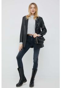 Calvin Klein Jeans sweter z domieszką wełny damski kolor szary lekki z półgolfem. Kolor: szary. Materiał: wełna #2