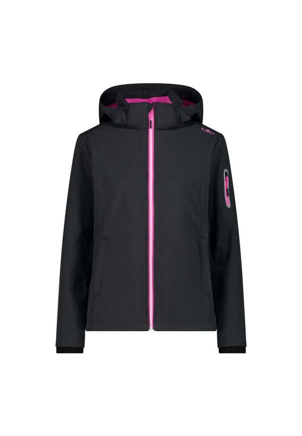 Damska kurtka turystyczna z kapturem CMP. Typ kołnierza: kaptur. Kolor: szary, biały, wielokolorowy. Materiał: softshell. Sport: turystyka piesza