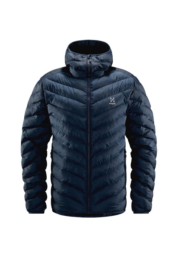 Kurtka z kapturem Haglöfs Särna Mimic. Typ kołnierza: kaptur. Kolor: niebieski. Materiał: puch. Sport: turystyka piesza