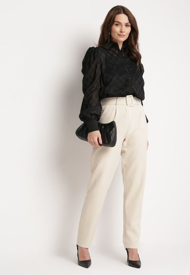 Born2be - Czarna Koszula Transparentna z Bufkami na Rękawach Oslia. Kolor: czarny