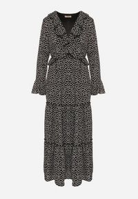 Born2be - Czarna Rozkloszowana Sukienka VICES z Falbankami Ativita. Okazja: na co dzień, do pracy, na spotkanie biznesowe. Typ kołnierza: kołnierz z falbankami. Kolor: czarny. Styl: biznesowy, casual, elegancki #4