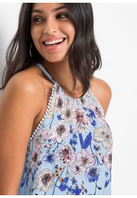 bonprix - Top bez rękawów z lejącej wiskozy. Typ kołnierza: dekolt halter. Kolor: niebieski. Materiał: wiskoza. Długość rękawa: bez rękawów. Sezon: lato #3