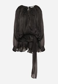 Born2be - Czarna Sukienka o Bufiastym Kroju z Falbanami Trenem i Wiązaniem Lunalina. Kolor: czarny. Styl: klasyczny, elegancki #5