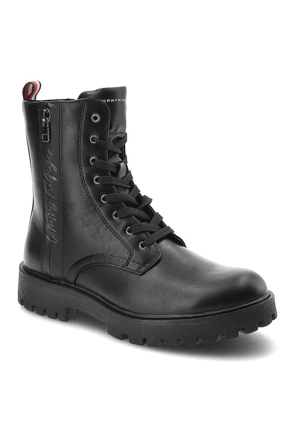 TOMMY HILFIGER - Czarne Botki Tommy Hilfiger Modne Buty Damskie. Kolor: czarny