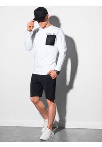 Ombre Clothing - Longsleeve męski z nadrukiem L130 - biały - XXL. Kolor: biały. Materiał: bawełna, tkanina. Długość rękawa: długi rękaw. Wzór: nadruk, aplikacja #4