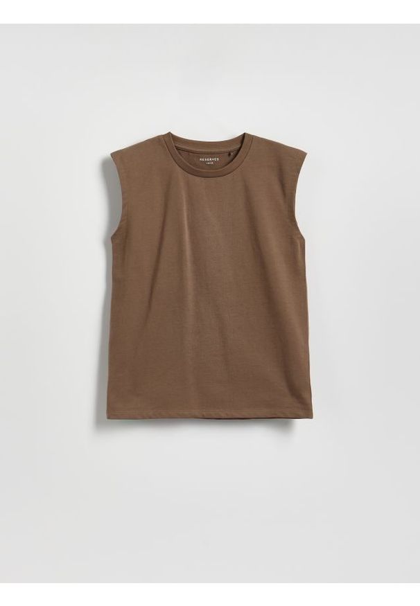 Reserved - Bawełniany t-shirt bez rękawów - brązowy. Kolor: brązowy. Materiał: bawełna. Długość rękawa: bez rękawów