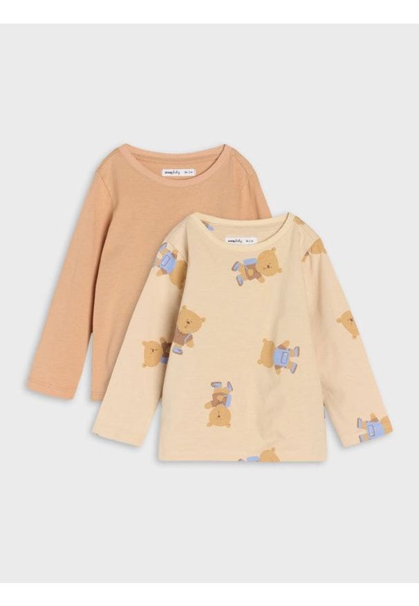 Sinsay - Koszulki z długimi rękawami z motywem misia 2 pack - kremowy. Kolor: kremowy. Długość rękawa: długi rękaw. Długość: długie