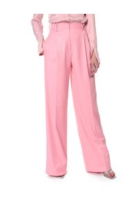AGGI - Różowe spodnie garniturowe Gwen. Okazja: na spotkanie biznesowe, do pracy. Stan: podwyższony. Kolor: różowy, wielokolorowy, fioletowy. Materiał: materiał. Wzór: gładki. Styl: biznesowy #1