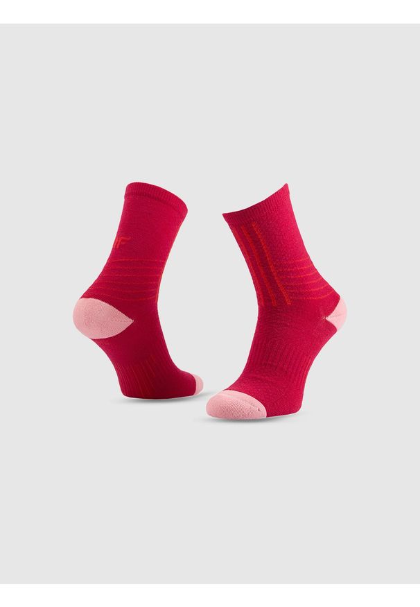 4f - 4F Skarpetki trekkingowe długie damskie - różowe 39-42. Kolor: różowy. Materiał: wełna, materiał. Wzór: prążki. Sport: turystyka piesza