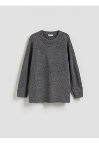 Reserved - Gładki sweter - szary. Kolor: szary. Materiał: wełna, dzianina. Wzór: gładki