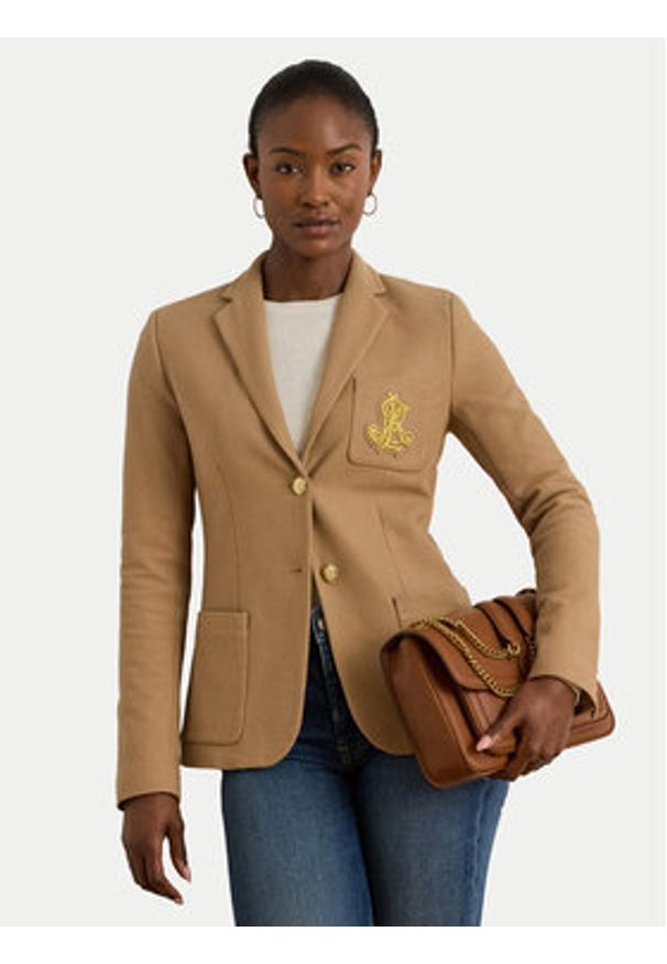 Lauren Ralph Lauren - LAUREN RALPH LAUREN Marynarka 200797305018 Beżowy Slim Fit. Kolor: beżowy. Materiał: bawełna