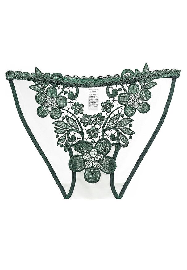 Intica - figi z haftem i prześwitującym materiałem Pakize. Kolor: zielony. Materiał: materiał. Wzór: haft