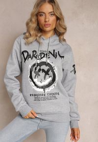 Renee - Jasnoszara Bluza z Polarem i Nadrukiem Thalindra. Typ kołnierza: kaptur. Kolor: szary. Materiał: polar. Wzór: nadruk. Styl: elegancki #3