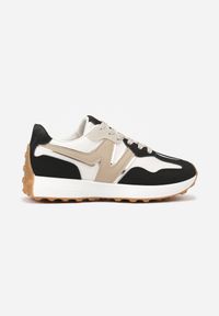 Born2be - Czarno-Beżowe Sneakersy Ozdobione Geometryczną Aplikacją Jenilitia. Nosek buta: okrągły. Zapięcie: sznurówki. Kolor: czarny. Wzór: geometria, aplikacja. Obcas: na obcasie. Wysokość obcasa: niski