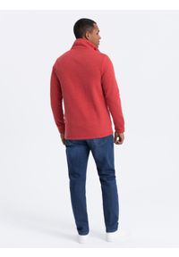Ombre Clothing - Bluza męska casual ze stójką zapinana na guziki - czerwony melanż V3 OM-SSZP-0171 - XXL. Okazja: na co dzień. Typ kołnierza: kołnierzyk stójkowy. Kolor: czerwony. Materiał: poliester, bawełna. Wzór: melanż. Styl: casual #6