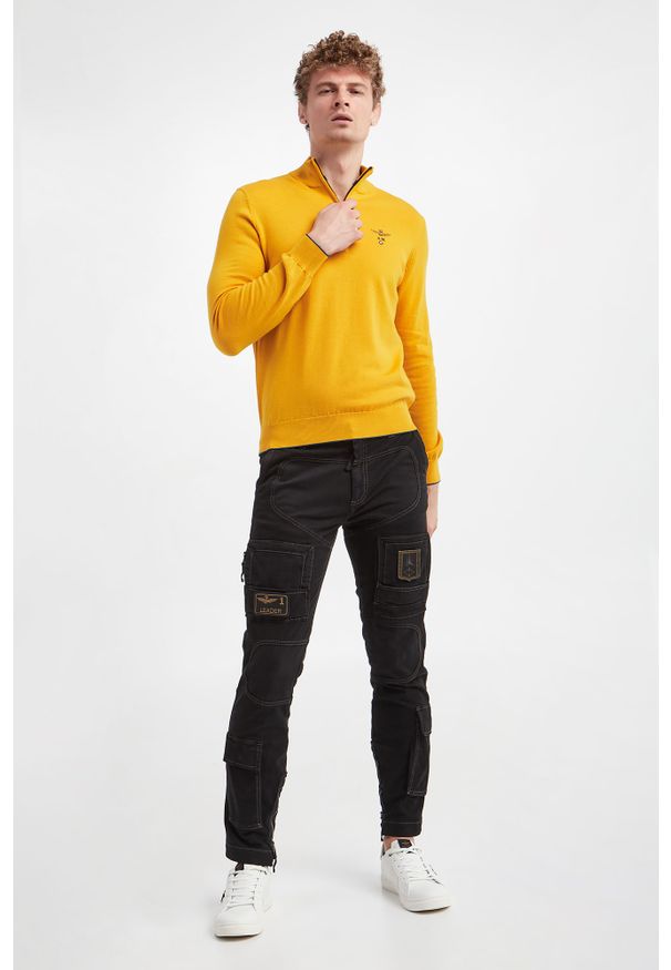 Aeronautica Militare - Sweter męski wełniany AERONAUTICA MILITARE. Typ kołnierza: kołnierzyk stójkowy. Materiał: wełna. Wzór: haft