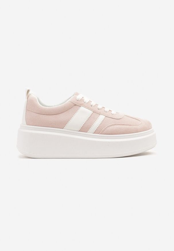 Born2be - Różowe Sneakersy Kultowe Tenisówki na Platformie z Koturnem Elisara. Okazja: na co dzień, na spacer. Zapięcie: sznurówki. Kolor: różowy. Materiał: jeans. Obcas: na koturnie. Sport: turystyka piesza
