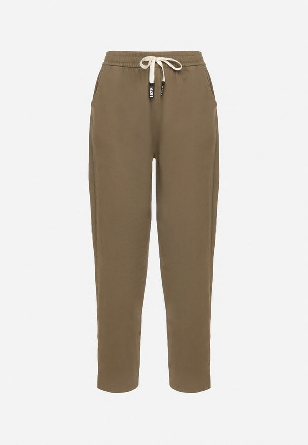 Born2be - Ciemnozielone Spodnie Bawełniane w Stylu Mom Fit ze Sznurkiem Adenelle. Okazja: na co dzień. Kolor: zielony. Materiał: bawełna. Styl: casual