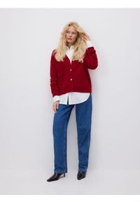 Reserved - Wełniany kardigan - czerwony. Kolor: czerwony. Materiał: wełna #1