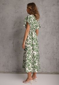 Renee - Zielona Taliowana Sukienka z Wiskozy z Kopertowym Dekoltem Jynaela. Typ kołnierza: dekolt kopertowy. Kolor: zielony. Materiał: wiskoza. Wzór: nadruk. Typ sukienki: kopertowe. Styl: boho #6