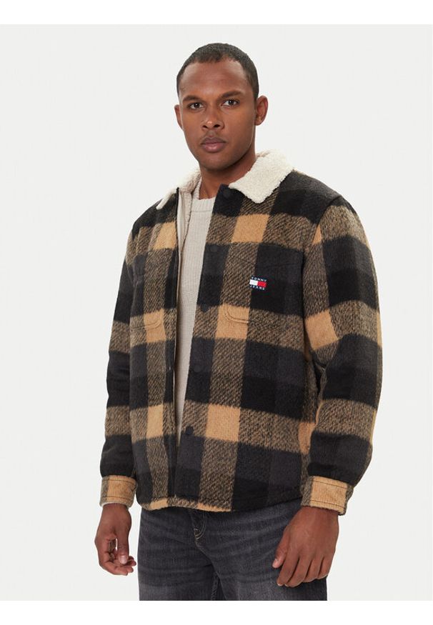 Tommy Jeans Kurtka przejściowa Check Teddy DM0DM22010 Beżowy Regular Fit. Kolor: beżowy. Materiał: syntetyk
