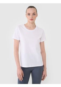 4f - 4F T-shirt regular gładki damski - biały XL. Okazja: na co dzień. Kolor: biały. Materiał: dzianina, bawełna, jersey. Długość rękawa: krótki rękaw. Długość: krótkie. Wzór: gładki. Sezon: lato. Styl: klasyczny, sportowy, casual