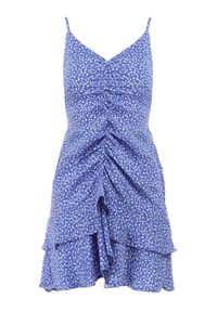 Born2be - Niebieska Sukienka Eudesilea. Typ kołnierza: kołnierz z falbankami. Kolor: niebieski. Długość rękawa: na ramiączkach. Wzór: kwiaty. Długość: mini #3