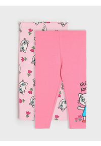 Sinsay - Bawełniane legginsy z nadrukiem 2 pack Kitty Kotty - różowy. Kolor: różowy. Materiał: bawełna. Wzór: nadruk #1