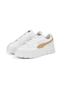 Buty do chodzenia damskie Puma mayze stack. Zapięcie: sznurówki. Kolor: biały, wielokolorowy, brązowy. Materiał: guma, skóra, tkanina, materiał, syntetyk. Szerokość cholewki: normalna. Sport: turystyka piesza