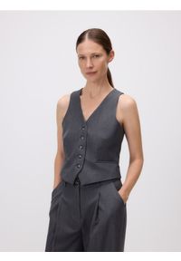 Reserved - Garniturowa kamizelka z wiskozą - szary. Kolor: szary. Materiał: wiskoza #1