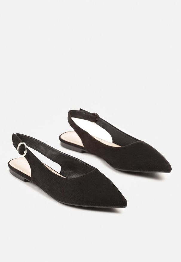 Renee - Czarne Sandały na Płaskiej Podeszwie Typu Slingback Nonarielae. Okazja: na co dzień. Zapięcie: sprzączka. Kolor: czarny. Obcas: na płaskiej podeszwie. Styl: klasyczny, elegancki, casual