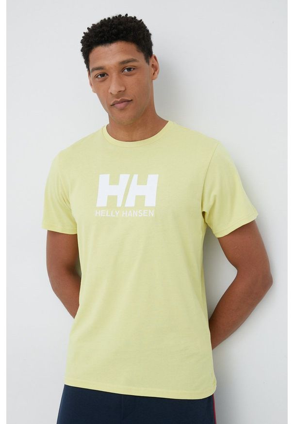 Helly Hansen - T-shirt. Okazja: na co dzień. Kolor: żółty. Materiał: dzianina. Wzór: aplikacja. Styl: casual