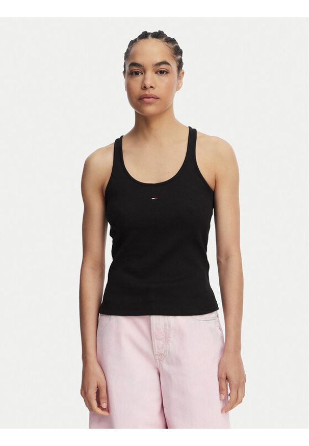 Tommy Jeans Top Racerback DW0DW22264 Czarny Slim Fit. Kolor: czarny. Materiał: bawełna