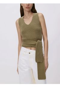 Reserved - Bluzka z wiązaniem - ciemnozielony. Kolor: zielony. Materiał: bawełna #1