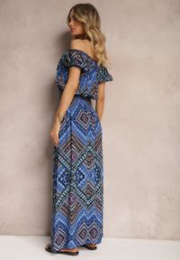 Renee - Niebieska Rozkloszowana Sukienka z Bawełny z Gumką w Talii Xenetta. Kolor: niebieski. Materiał: bawełna. Sezon: lato #4